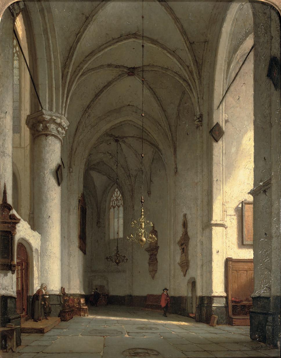 Jan Jacob Schenkel - A sunlit church interior, St. Bavo Haarlem