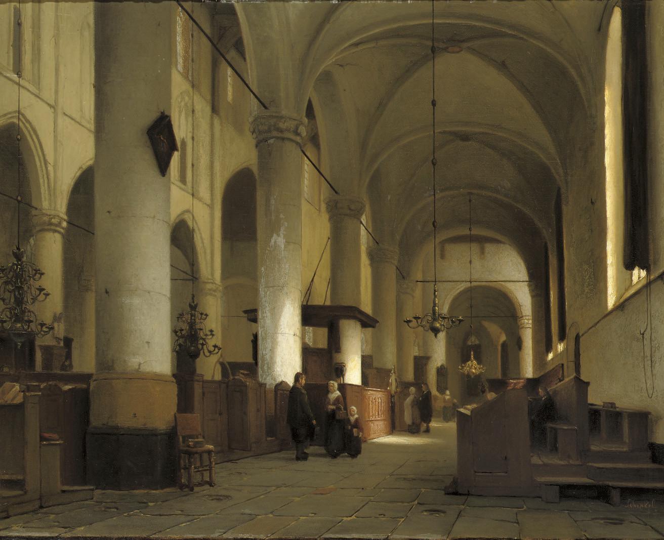 Jan Jacob Schenkel - A sunlit church interior