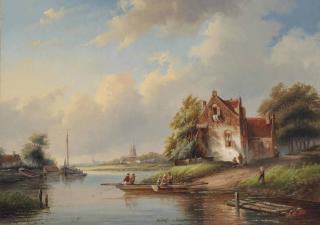 Jan Jacob Spohler - A ferry crossing in summer