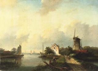 Jan Jacob Spohler - A summer\'s day along a waterway