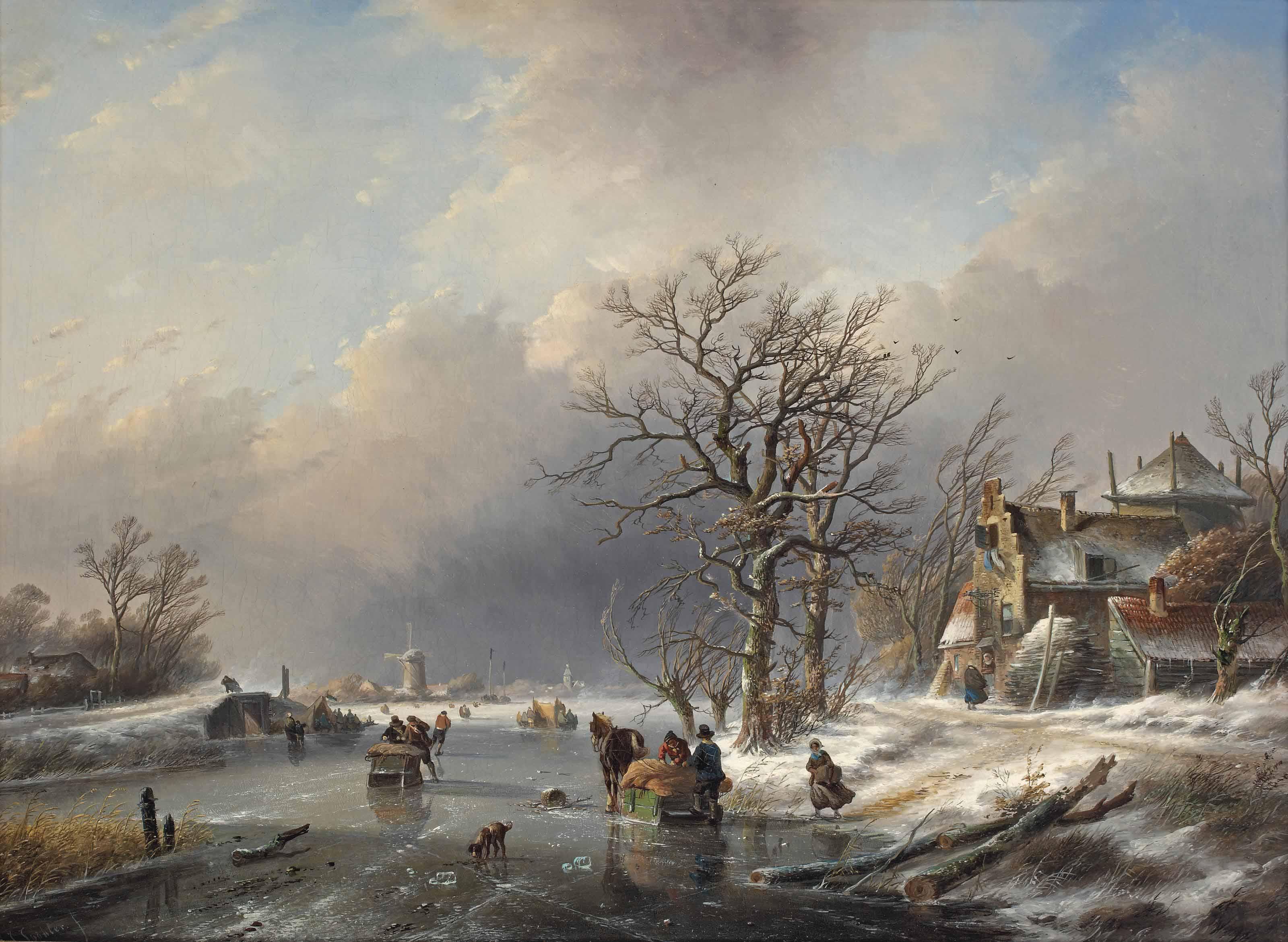 Jan Jacob Spohler - A Winter Landscape With Activities On The Ice