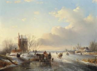 Jan Jacob Spohler - A winter\'s day with figures loading a horse carriage