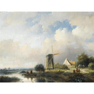Jan Jacob Spohler - Dutch fishermen Near A Windmill