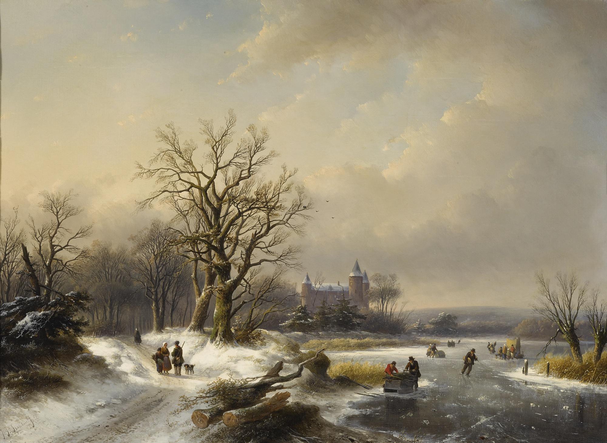 Jan Jacob Spohler - Dutch skaters On A Frozen River
