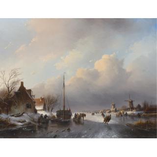 Jan Jacob Spohler - Dutch Winterscape With Skaters