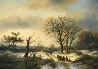 Jan Jacob Spohler - Dutch wood Gatherers On A Snowy Path