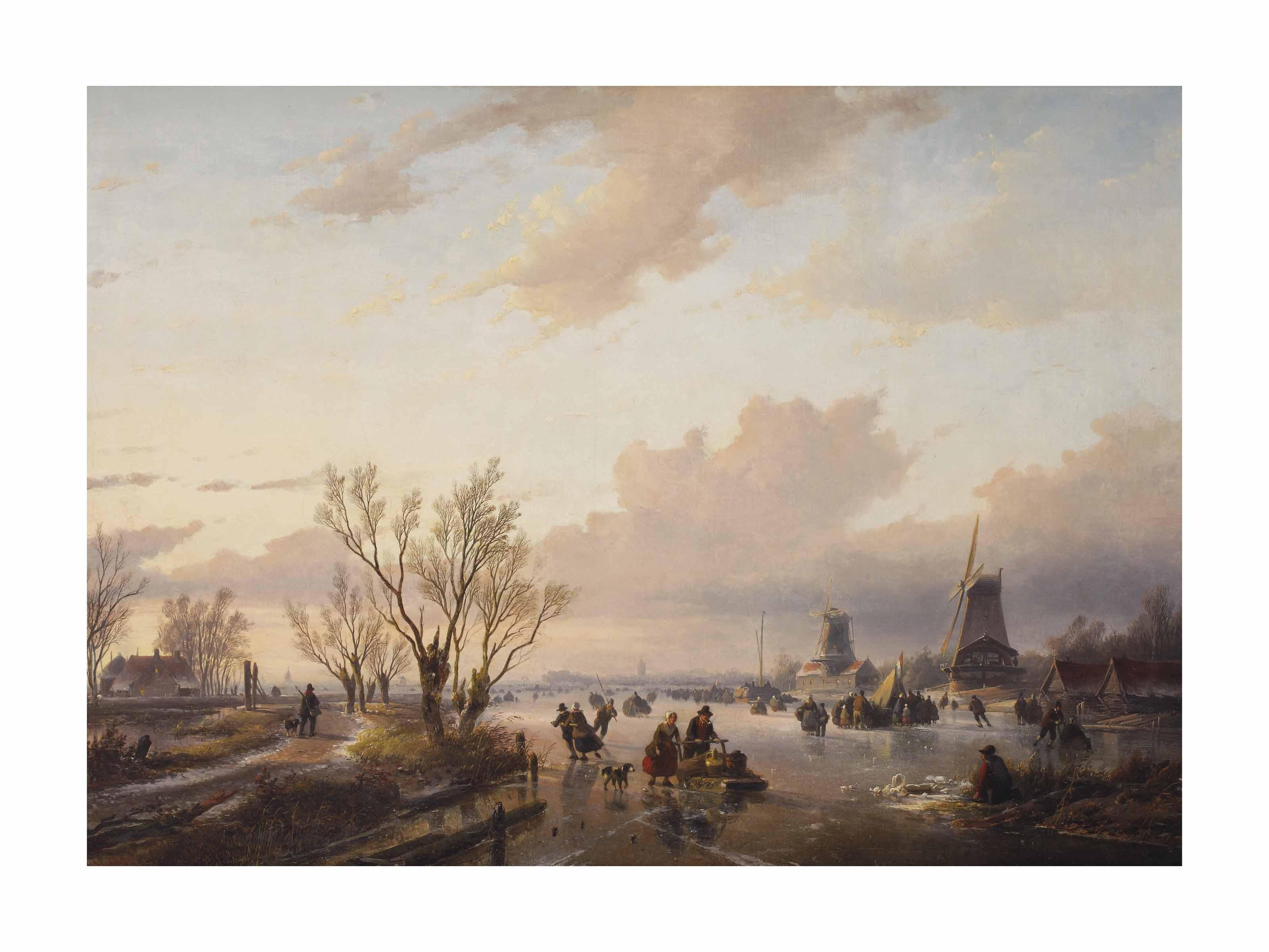 Jan Jacob Spohler - Leisure time on the ice at sunset
