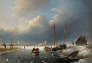 Jan Jacob Spohler - Skaters in a frozen winter landscape