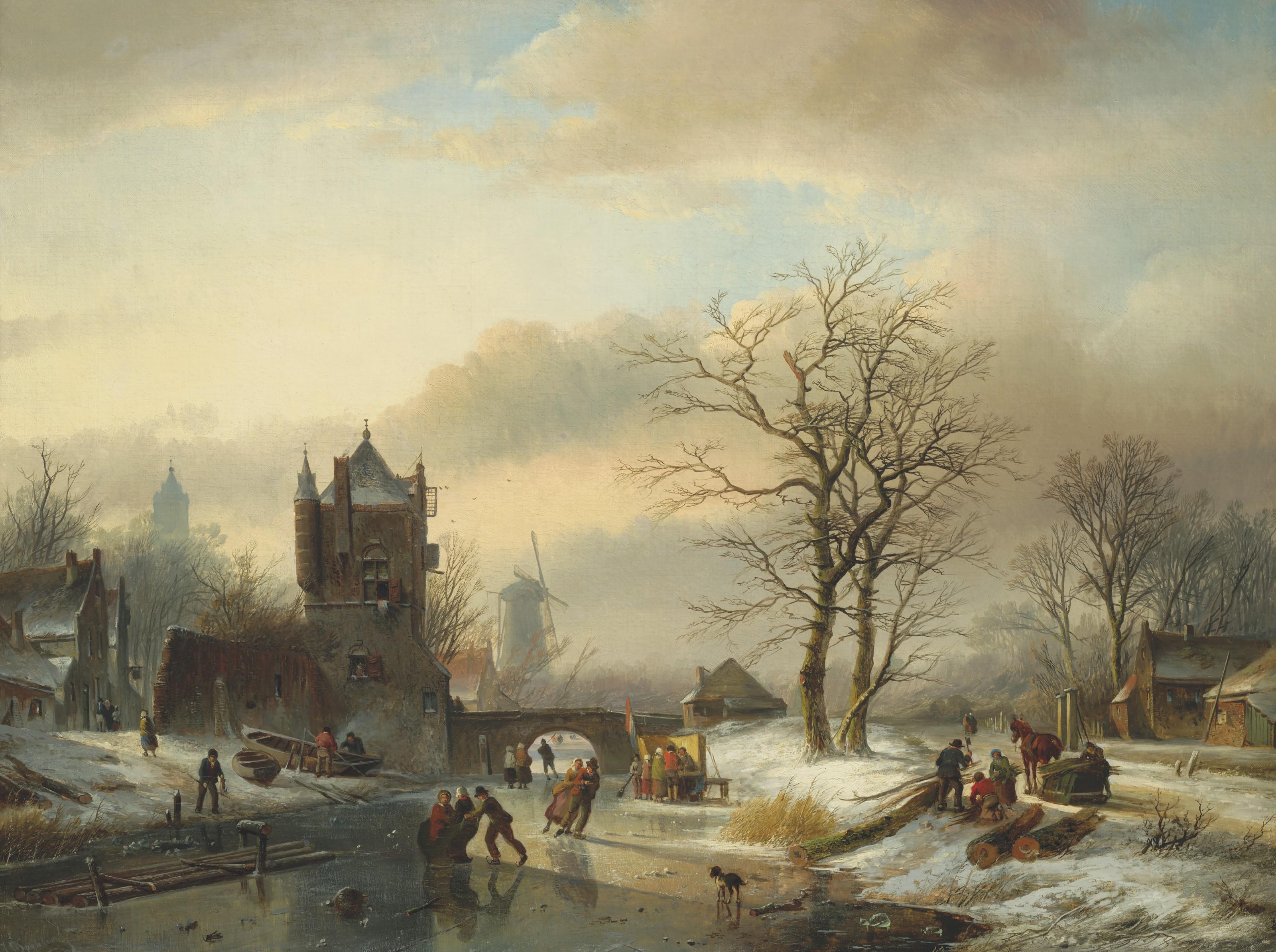 Jan Jacob Spohler - Skaters on a frozen river