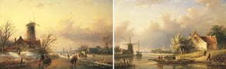 Jan Jacob Spohler - Skating on a frozen river; and The ferry crossing