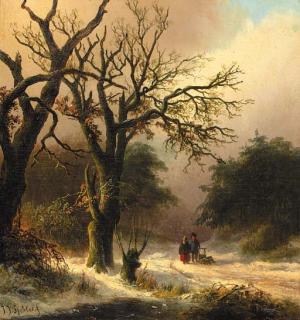 Jan Jacob Spohler - Travellers in a winter forest