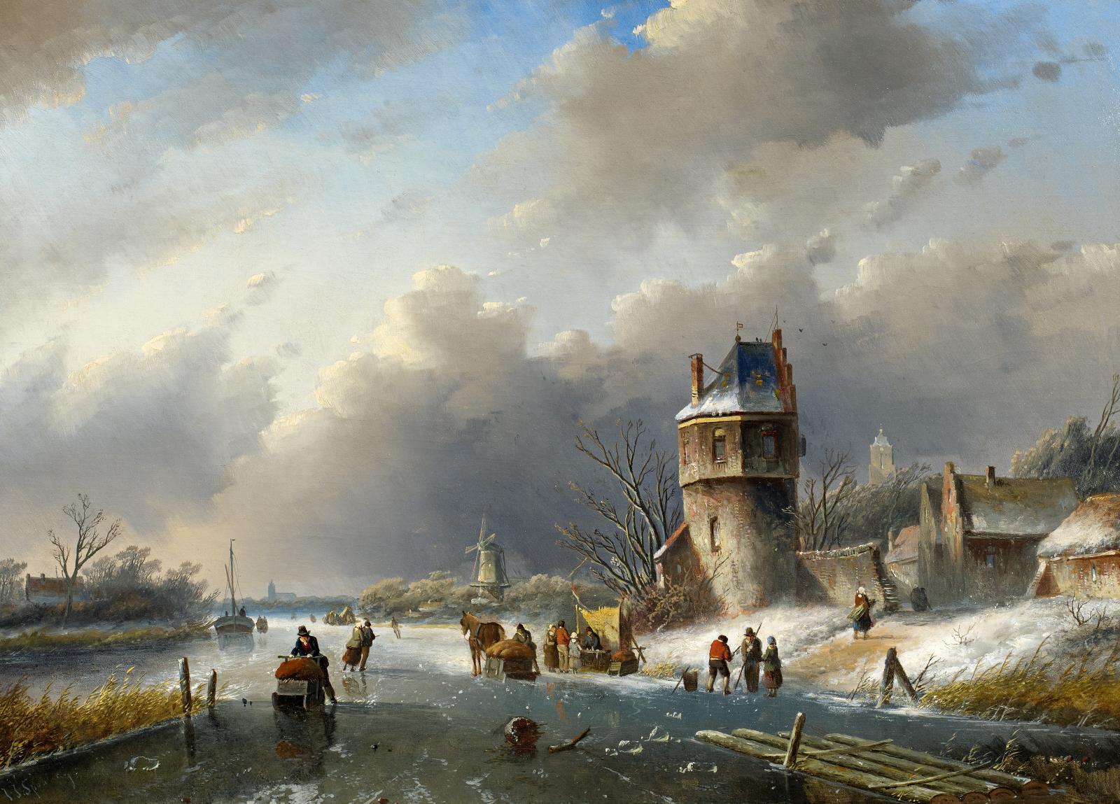Jan Jacob Spohler - Wintertag auf einem zugefrorenem holländischen Kanal
