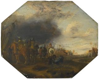 Jan Jacobsz. Van Der Stoffe - Cavalry Skirmish; Soldiers Outside A Tented Camp