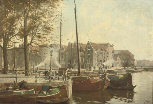 Jan Jans - A sunlit day on the Oude Schans, Amsterdam