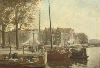 Jan Jans - A sunlit day on the Oude Schans, Amsterdam