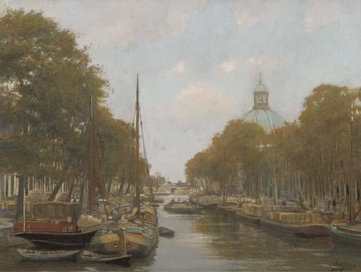 Jan Jans - View of the Singel, Amsterdam, with the Koepelkerk in the distance