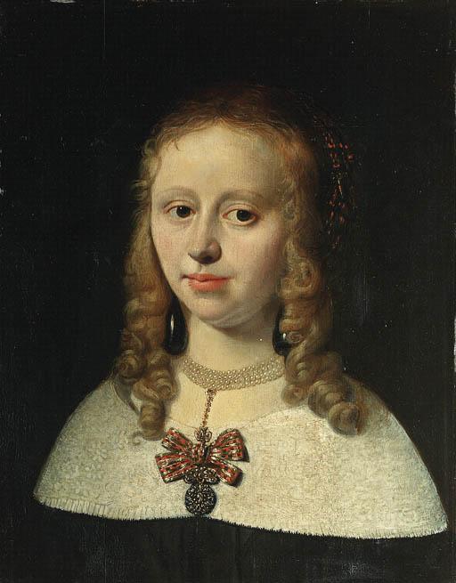 Jan Jansz. De Stomme - Portrait of a lady, bust-length, in a black dress with a white collar and a necklace