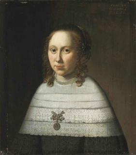 Jan Jansz. de Stomme - Portrait of a lady, bust-length, in a black dress with a white collar and pearls