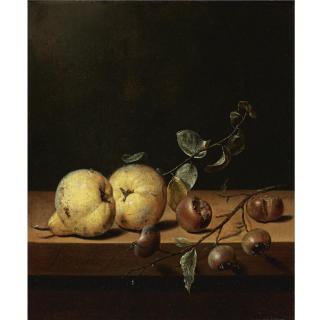 Jan Jansz. van de Velde - Quinces And Medlars On A Table Ledge