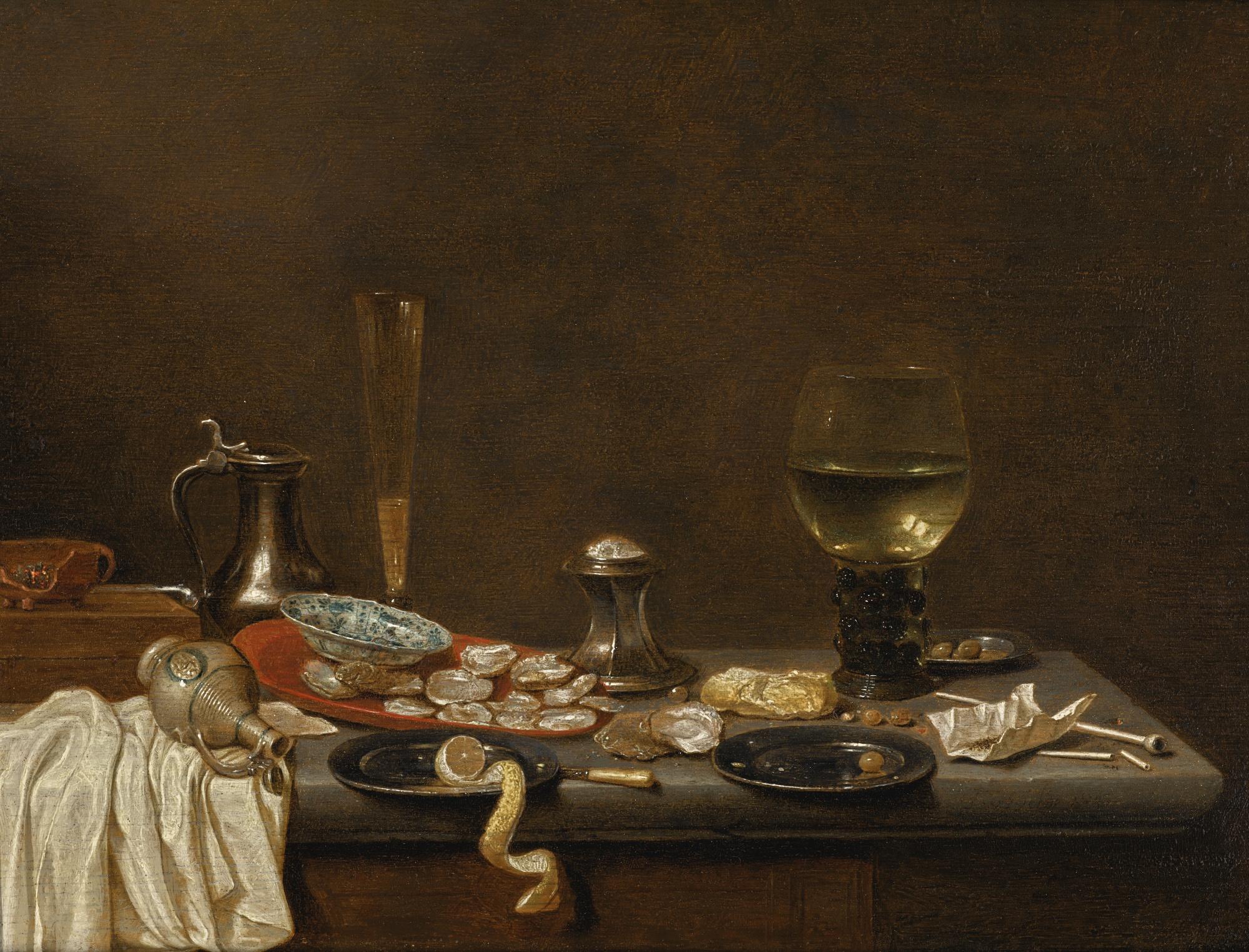 Jan Jansz. Van De Velde - Still Life With Oysters And Smoking Supplies