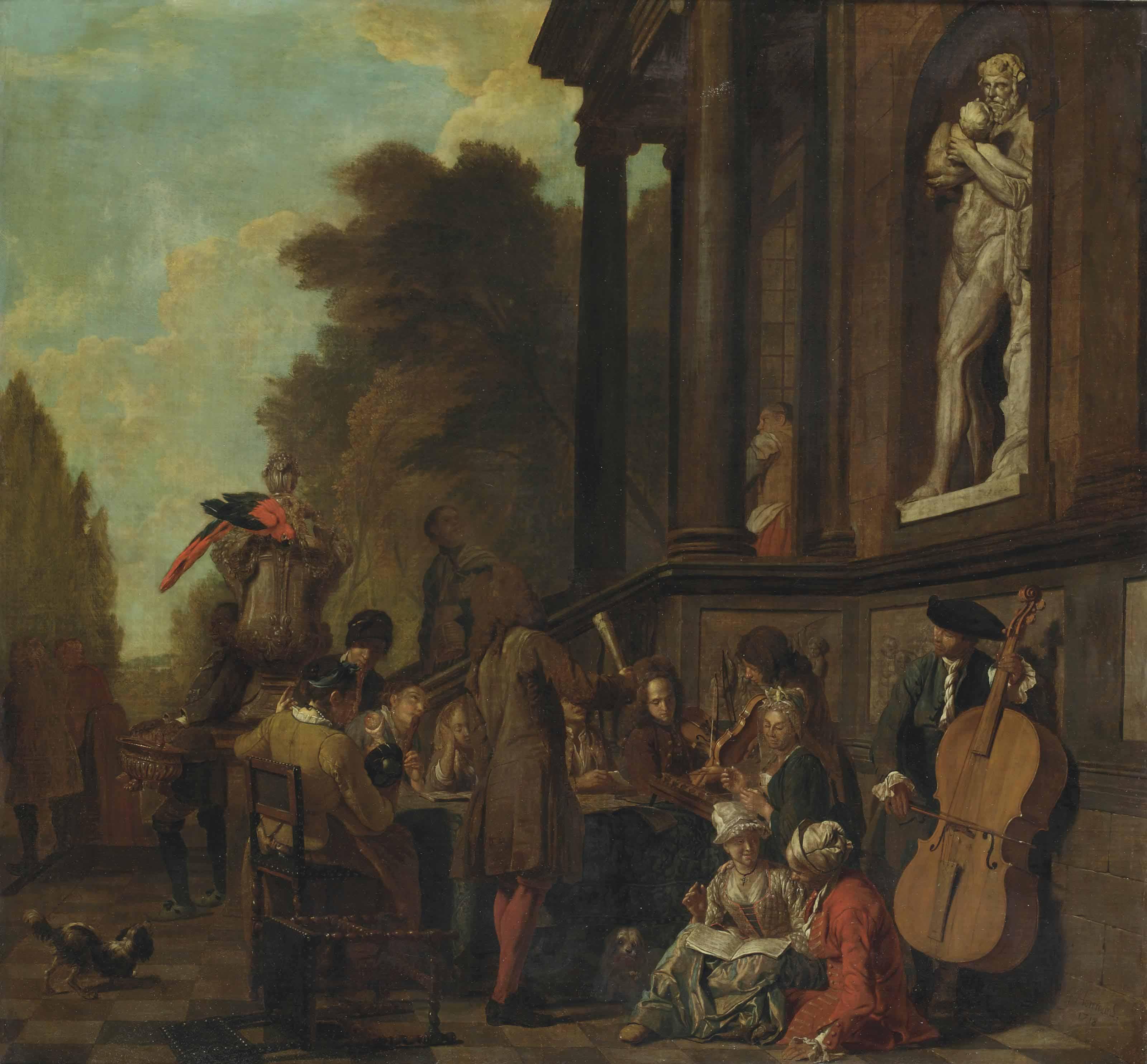 Jan Josef Horemans I - A Park Landscape With A Musical Party Outside An Italianate Villa