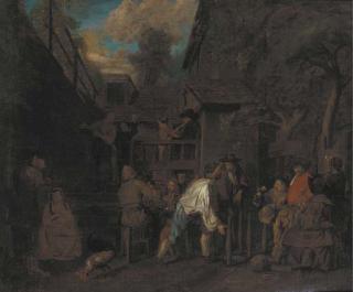 Jan Josef Horemans I - Peasants merrymaking outside a tavern
