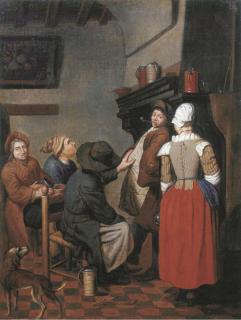 Jan Josef Horemans II - Company smoking and conversing in a kitchen
