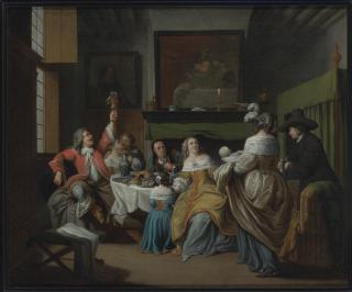 Jan Josef Horemans The Elder - A Domestic Scene In An Interior With Figures Eating And Drinking Around A Table