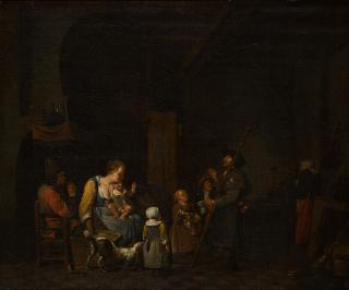 Jan Josef Horemans The Elder - A Family Visited By A Pilgrim In An Interior