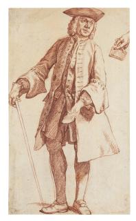 Jan Josef Horemans The Elder - Recto: Study Of A Gentleman And A Separate Study Of His Hand Holding A Glove; Verso: An Unfinished Study Of The Same Man, With Another Study Of A Female Figure Seen From Behind And Further Head Studies