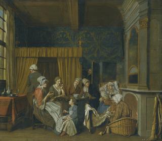 Jan Josef Horemans The Younger - A Family Taking Tea While Celebrating The Birth Of Twins