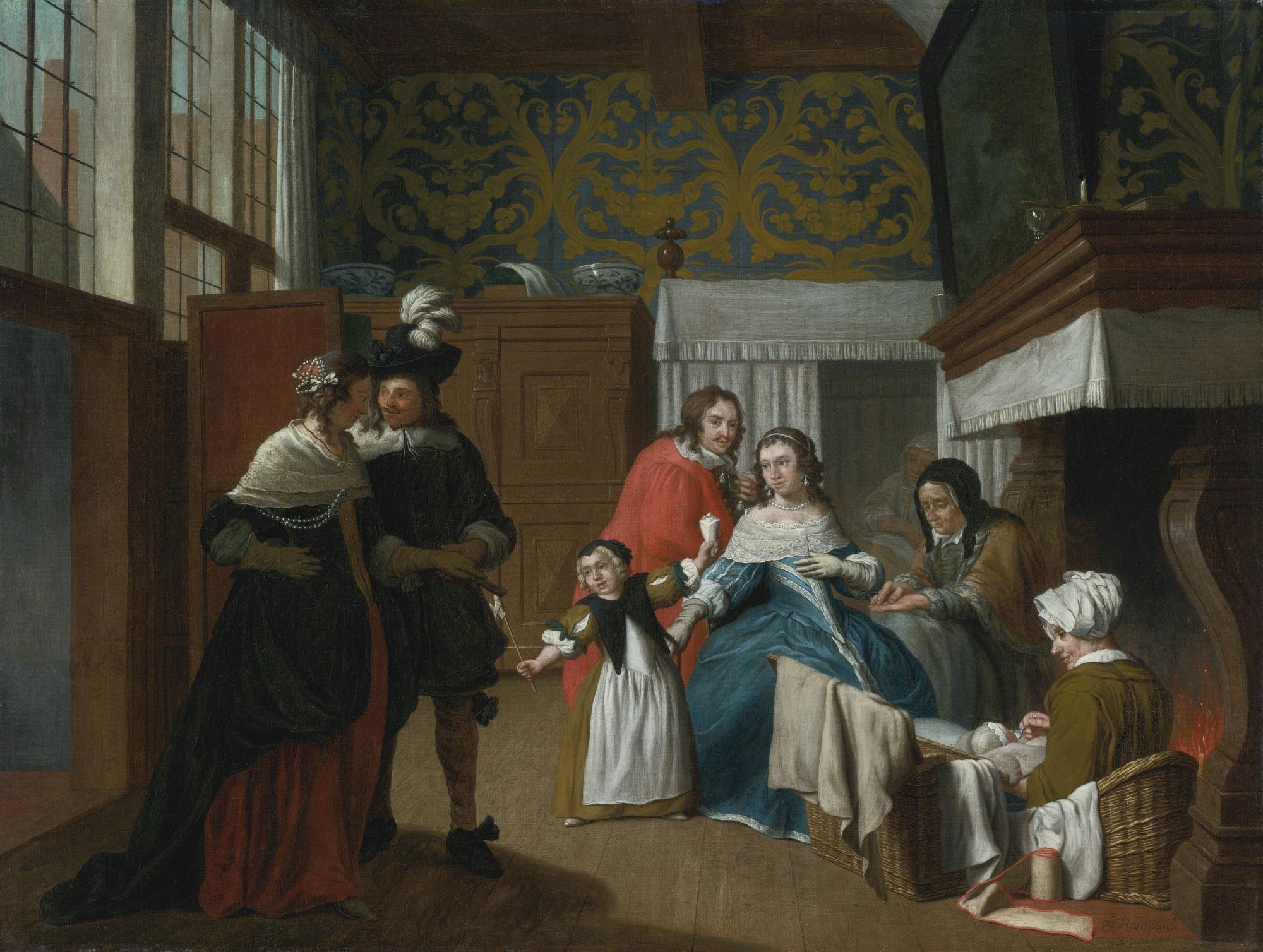 Jan Josef Horemans The Younger - A Sick Woman With Her Family And Attendants In An Interior