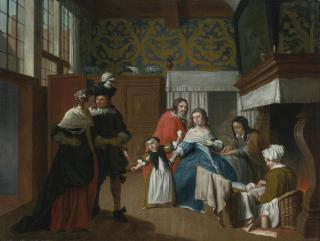 Jan Josef Horemans The Younger - A Sick Woman With Her Family And Attendants In An Interior