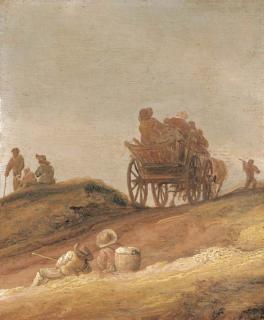 Jan Josefsz. van Goyen - A dune landscape with peasants in a horsedrawn cart and travellers resting on a path