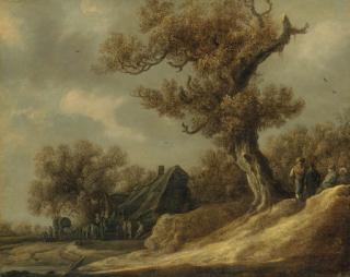Jan Josefsz. Van Goyen - A dune landscape with peasants talking under a tree, an inn with travellers beyond