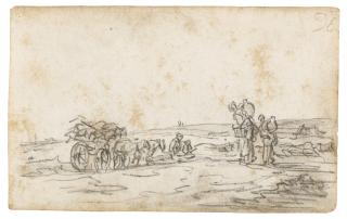 Jan Josefsz. Van Goyen - A Haywagon At Left And Women Carrying Jugs