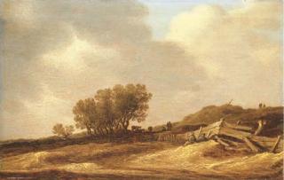 Jan Josefsz. Van Goyen - A landscape with sand dunes and figures leaning on a fence