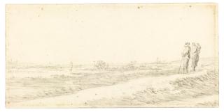 Jan Josefsz Van Goyen - A Panoramic View Of The Lower Rhine, Looking From Below Kleve Towards Elten, With A Peasant Family On A Rise To The Right