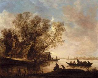 Jan Josefsz. van Goyen - A river landscape with fishermen and a cottage on the bank