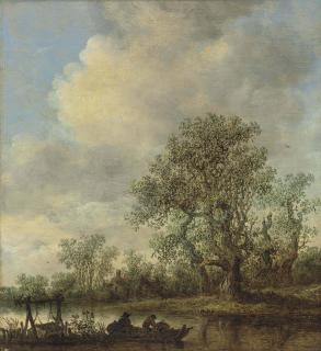 Jan Josefsz. van Goyen - A river landscape with fishermen in a rowing boat, a cottage beyond