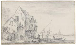 Jan Josefsz. Van Goyen - A River Landscape With Houses And A Boat Landing With Figures