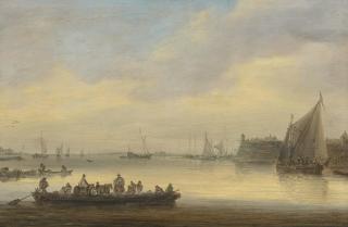 Jan Josefsz. Van Goyen - A River Landscpe With Loevenstein Castle, Woudrichem