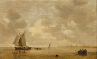 Jan Josefsz. van Goyen - A view of an estuary with figures in a wijdschip and a rowing boat