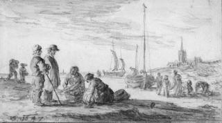 Jan Josefsz. Van Goyen - A view of an estuary with fishermen