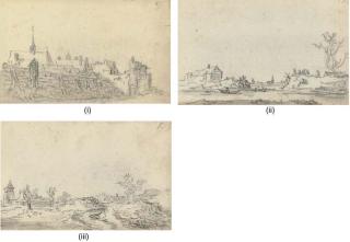 Jan Josefsz. van Goyen - A view of the walls of the town of Tiel on the River Waal; A view of the burst dyke at Houtewael; and A view of the outskirts of a village