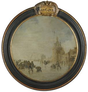 Jan Josefsz. Van Goyen - A Winter Landscape With Figures On A Frozen River Outside The Walls Of A Town