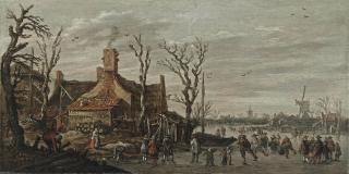 Jan Josefsz. van Goyen - A winter landscape with skaters, elegant figures and kolf players on the ice in a village