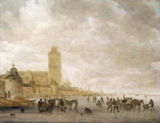 Jan Josefsz. van Goyen - A winter landscape with skaters on the Maas in Dordrecht