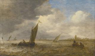 Jan Josefsz. Van Goyen - An Estuary Scene With Small Dutch Vessels And A Church And A Castle, Possibly Loevestein On The Far Shore