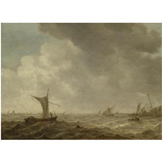 Jan Josefsz. van Goyen - An Estuary Scene With Small Vessels In A Choppy Sea